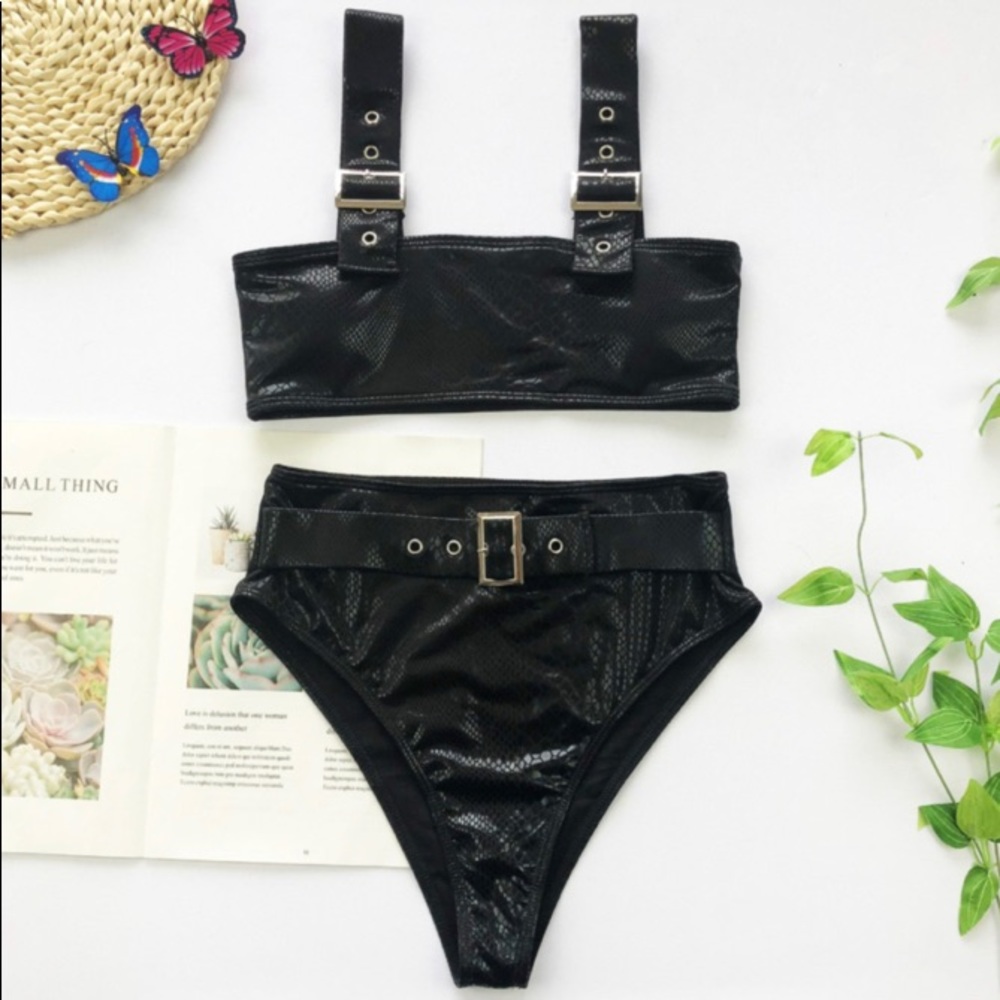 Black Snake Pattern Two Piece Swimsuit